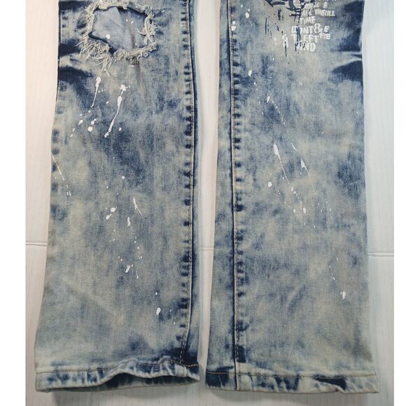 Rock Salt Boys Blue Wash Graphic Stretchy Jeans - 18 - Picture 2 of 4